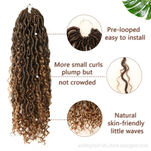 Julianna18 Inch 85G Bohemian Crochet Hair Wavy With Curly Ends Synthetic Crochet Faux Locs Hair River Locs Goddess Locs